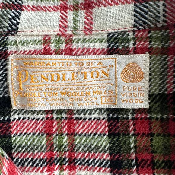 Pendleton VTG 50s 60s USA Made 100% Wool Plaid Flannel Shirt Jacket wmn 16 - Picture 5 of 10